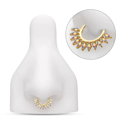 24Kt Gold PVD Titanium Kite Shape Gem Cluster Fan Front Facing Hinged Segment Clicker