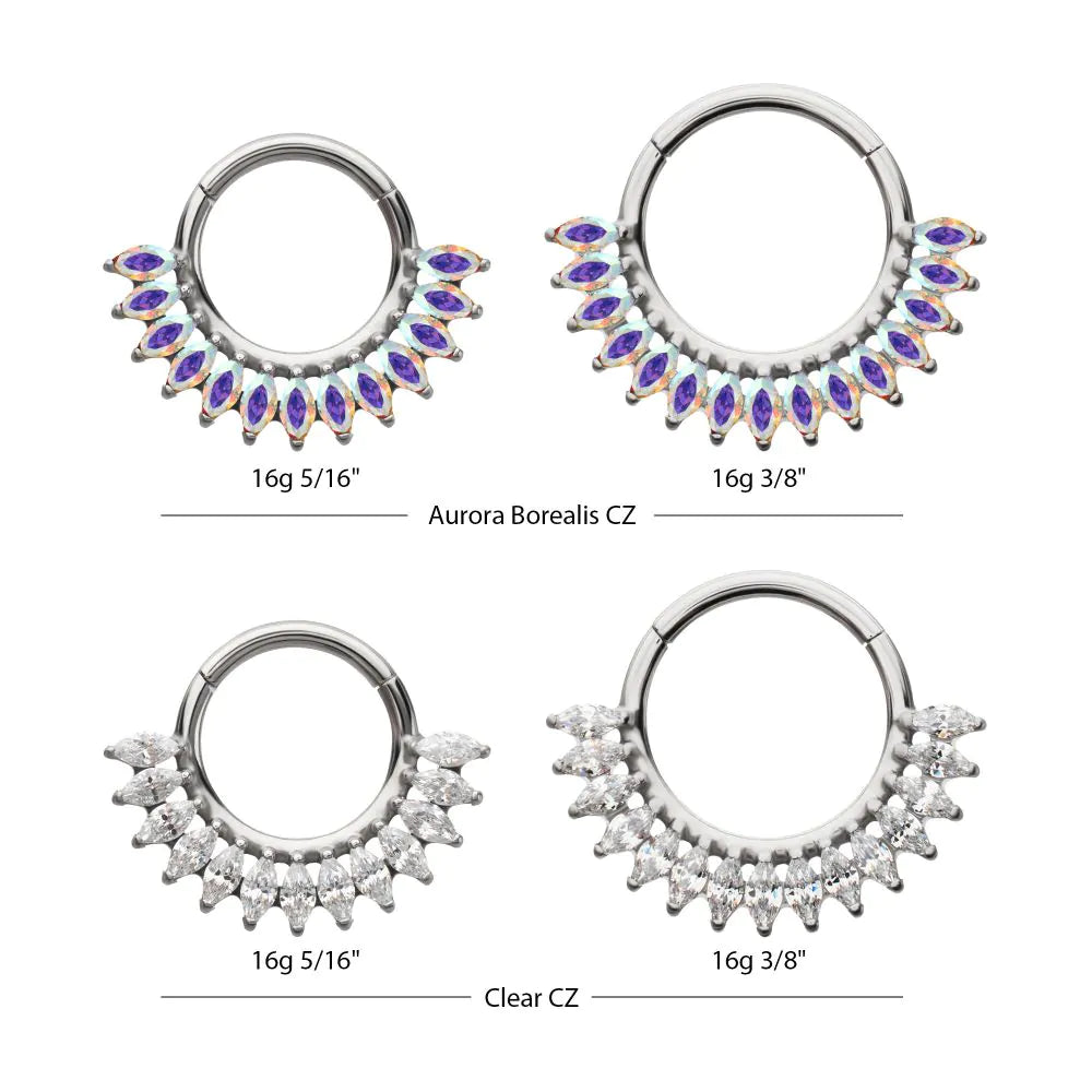 Titanium Prong Set Marquise Gem Cluster Fan Front Facing Hinged Segment Clicker
