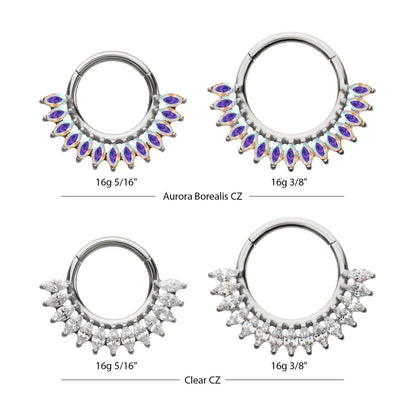 Titanium Prong Set Marquise Gem Cluster Fan Front Facing Hinged Segment Clicker