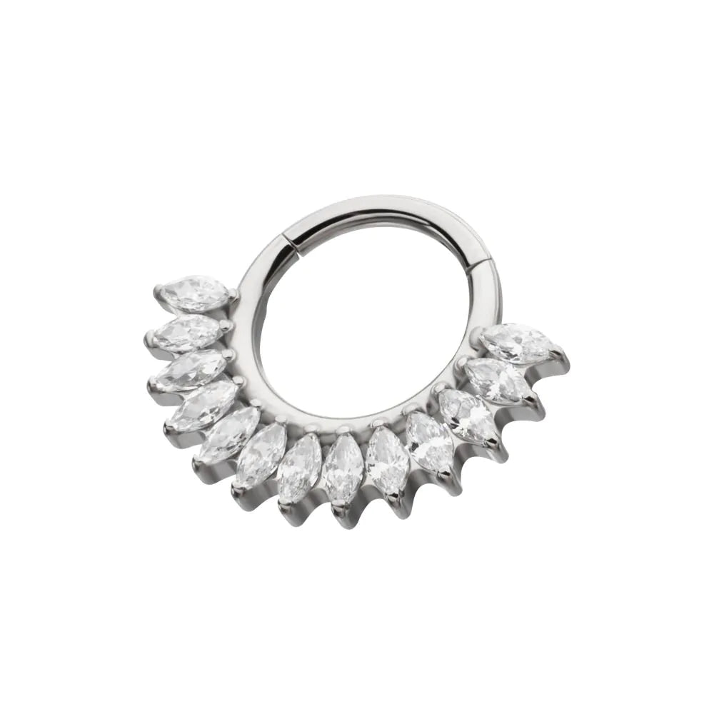 Titanium Prong Set Marquise Gem Cluster Fan Front Facing Hinged Segment Clicker
