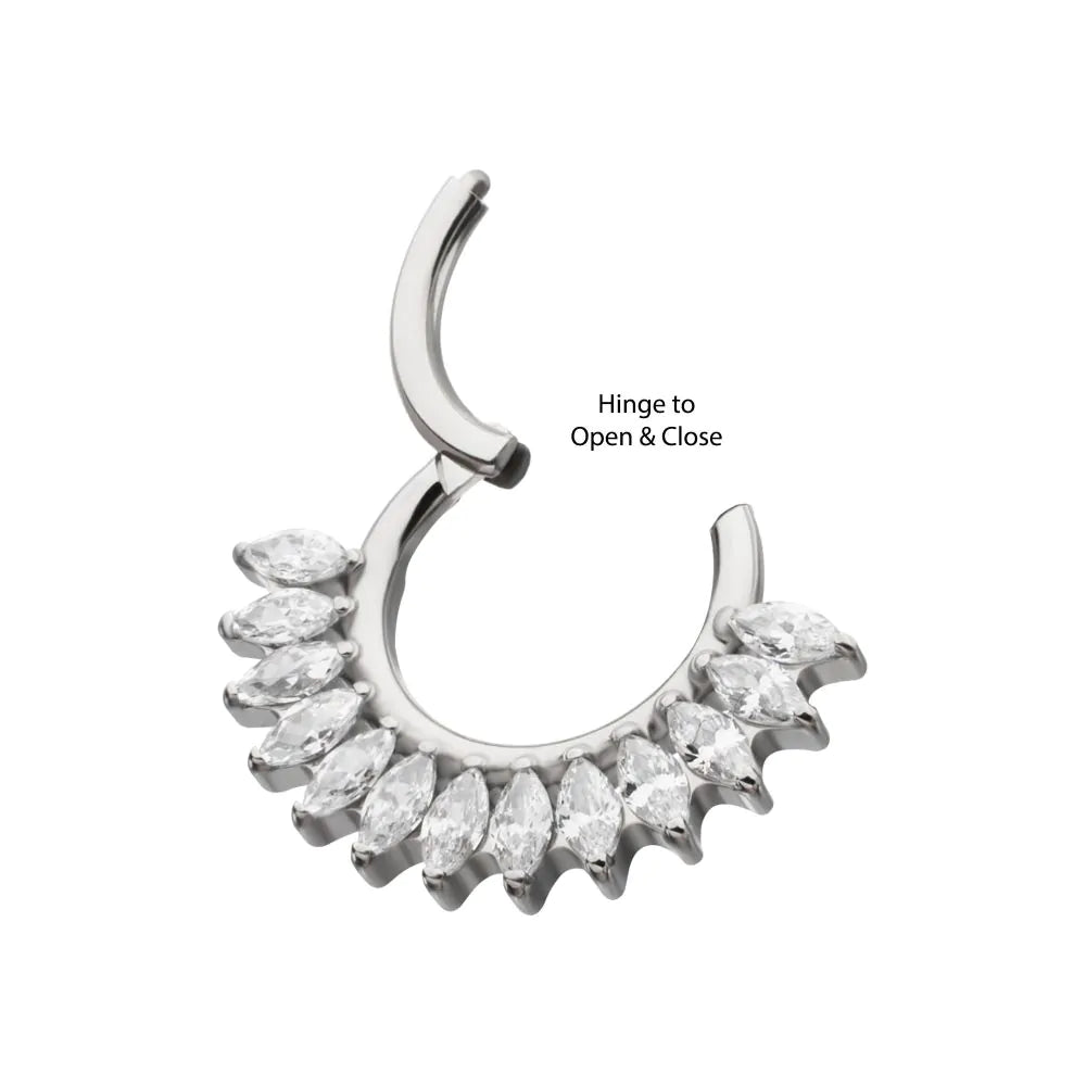 Titanium Prong Set Marquise Gem Cluster Fan Front Facing Hinged Segment Clicker