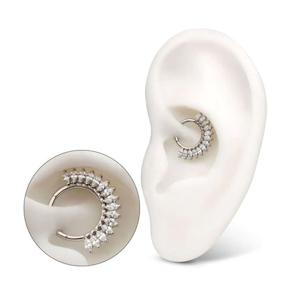 Titanium Prong Set Marquise Gem Cluster Fan Front Facing Hinged Segment Clicker