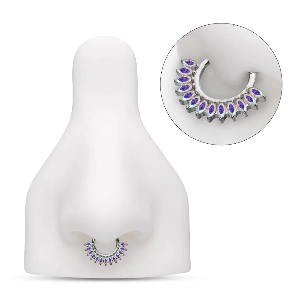 Titanium Prong Set Marquise Gem Cluster Fan Front Facing Hinged Segment Clicker