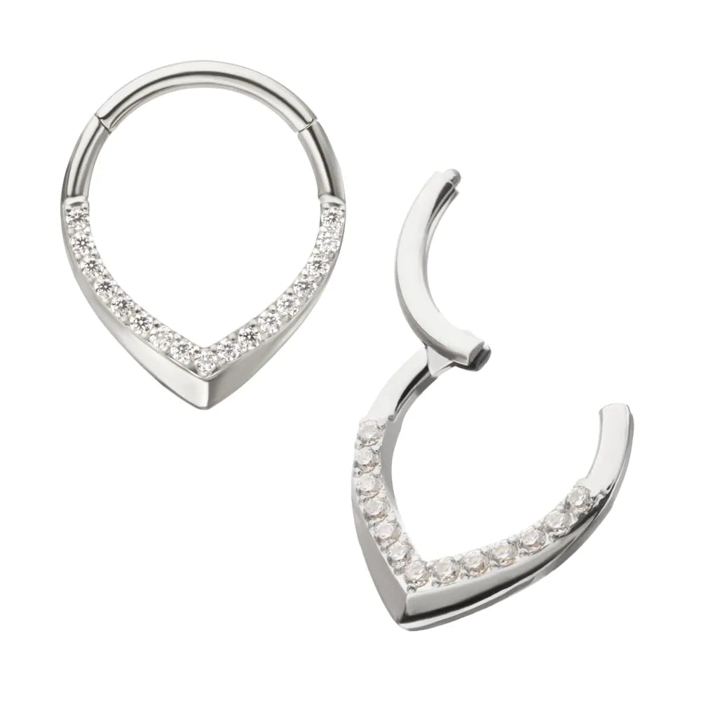 Titanium Pave Gem V-Shape Front Facing Hinged Segment Clicker