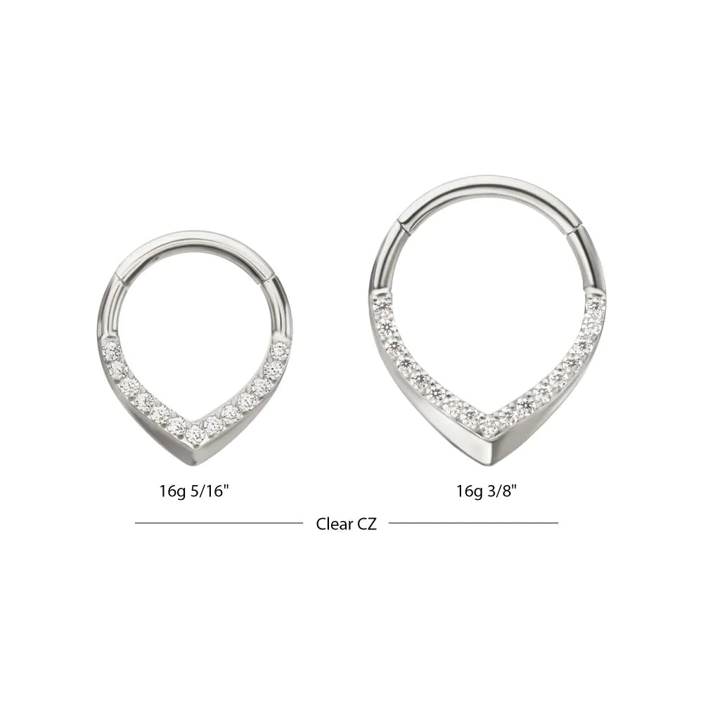 Titanium Pave Gem V-Shape Front Facing Hinged Segment Clicker
