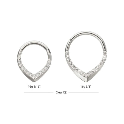 Titanium Pave Gem V-Shape Front Facing Hinged Segment Clicker