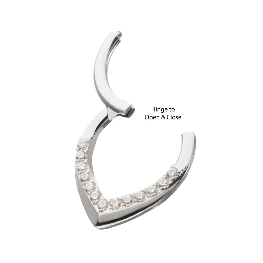 Titanium Pave Gem V-Shape Front Facing Hinged Segment Clicker