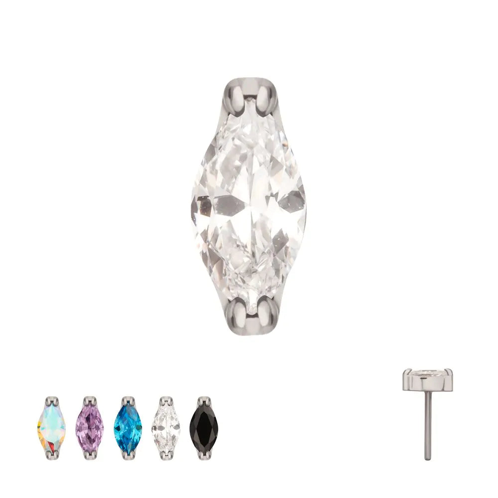 Titanium Threadless Double V-Prong 3mm Marquise Gem Top