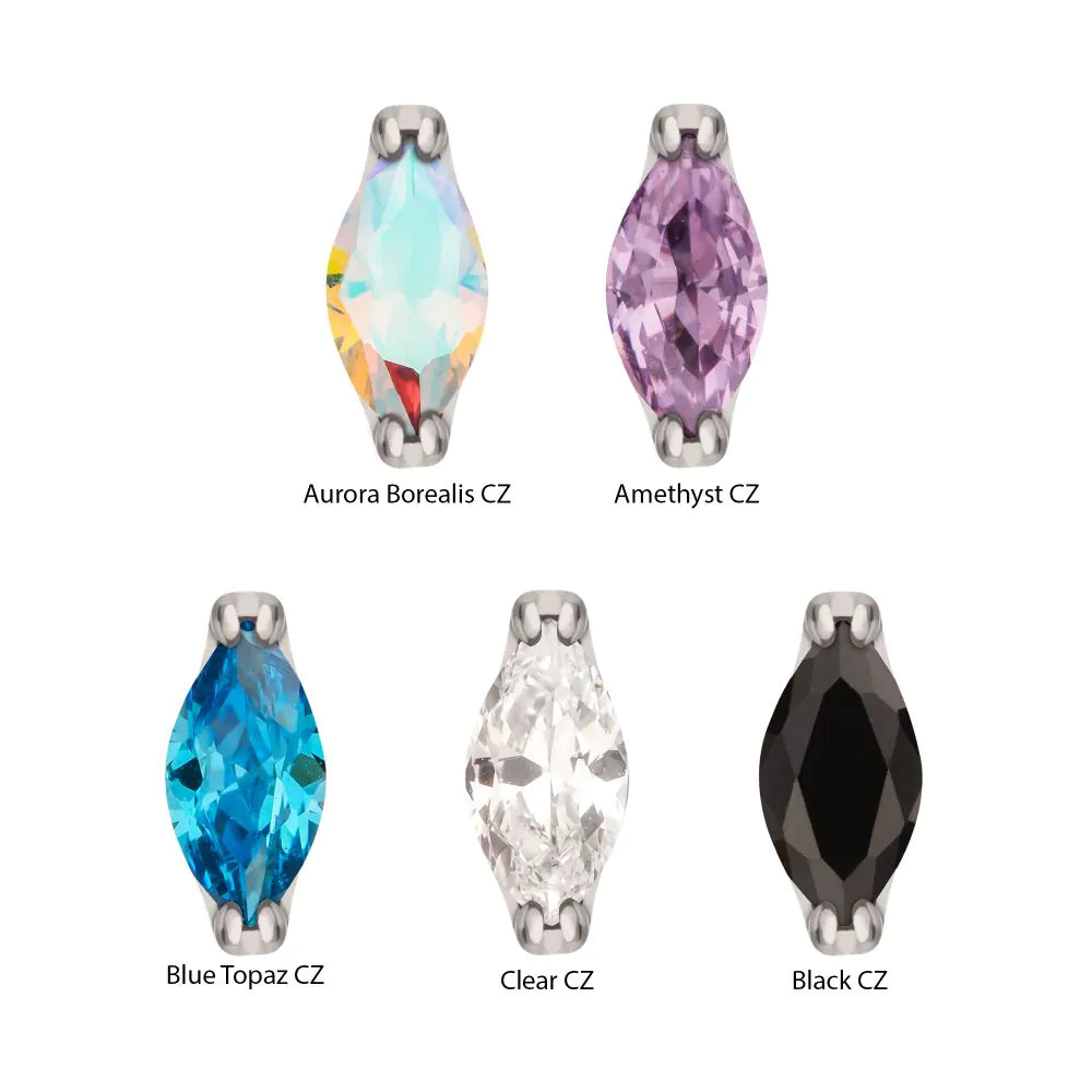 Titanium Threadless Double V-Prong 3mm Marquise Gem Top