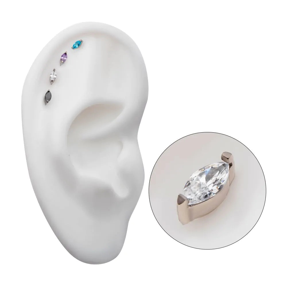 Titanium Threadless with 2-Prong Marquise CZ Top