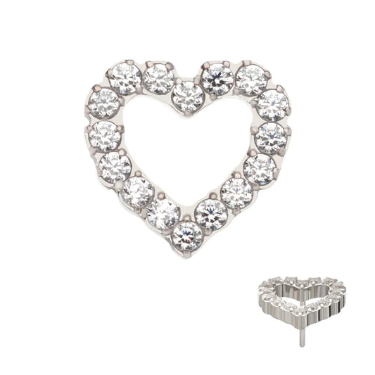 Titanium Threadless Pave Set Gem Hollow Heart Top