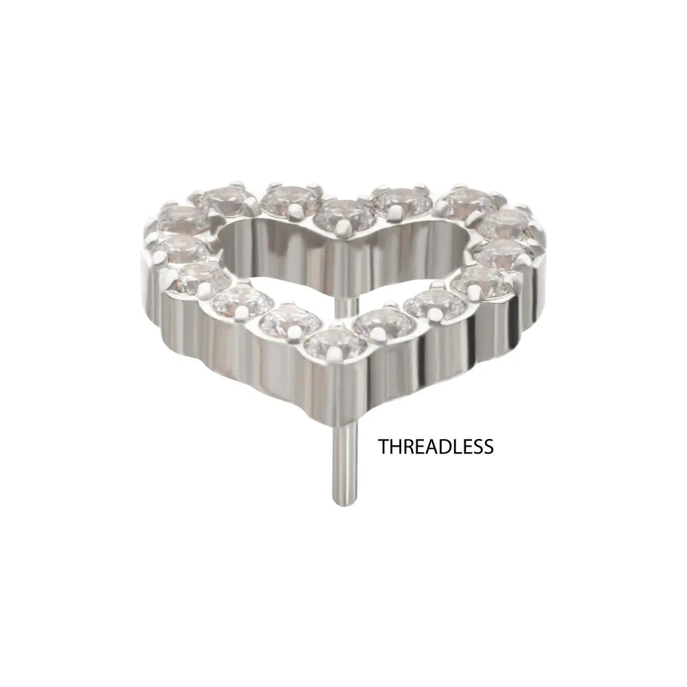 Titanium Threadless Pave Set Gem Hollow Heart Top