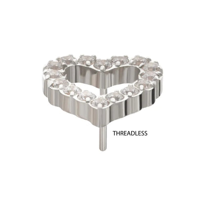 Titanium Threadless Pave Set Gem Hollow Heart Top