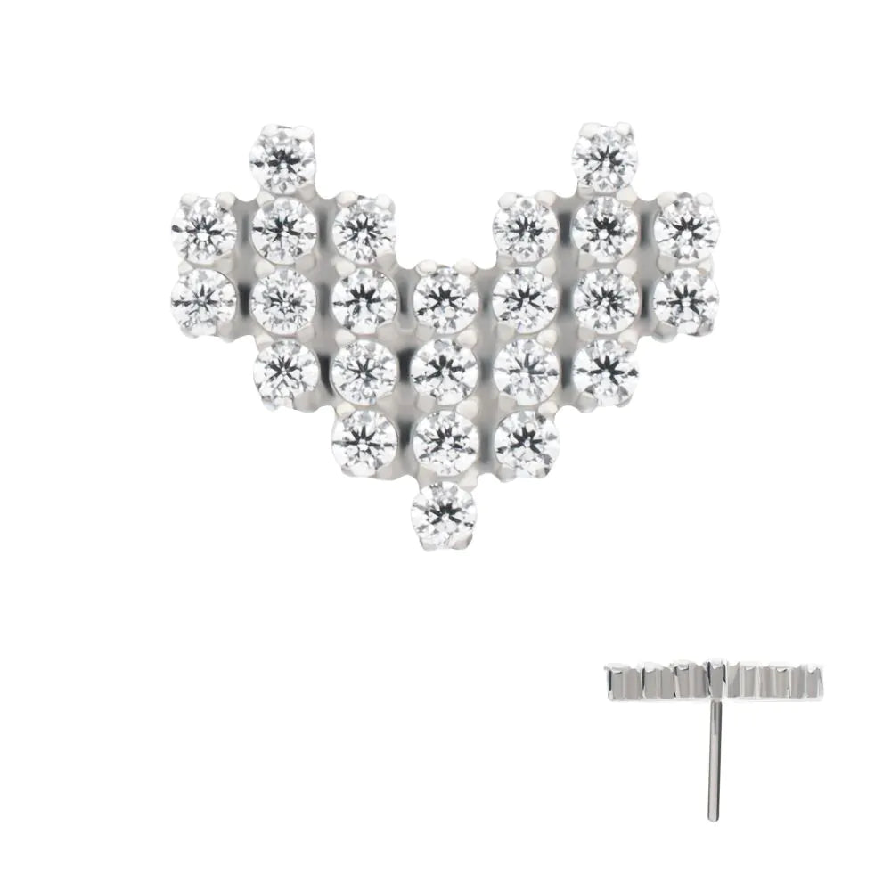 Titanium Threadless Prong Set Round CZ Cluster Heart Top