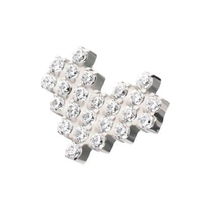 Titanium Threadless Prong Set Round CZ Cluster Heart Top