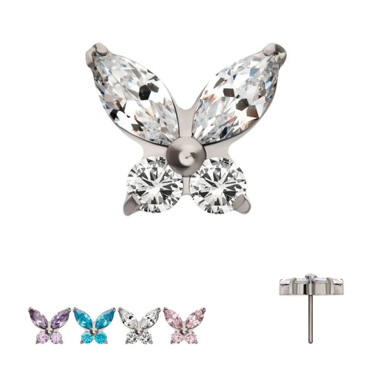 Titanium Threadless Prong Set Marquise & Round CZ Butterfly Top