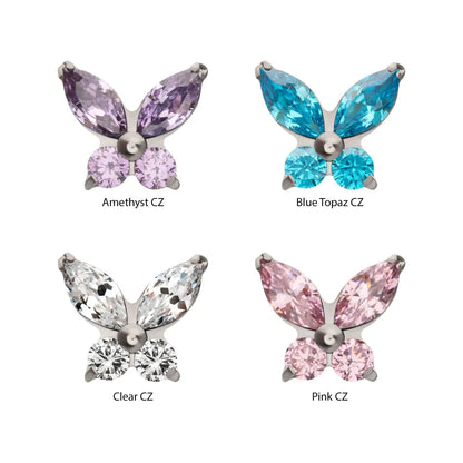 Titanium Threadless Prong Set Marquise & Round CZ Butterfly Top