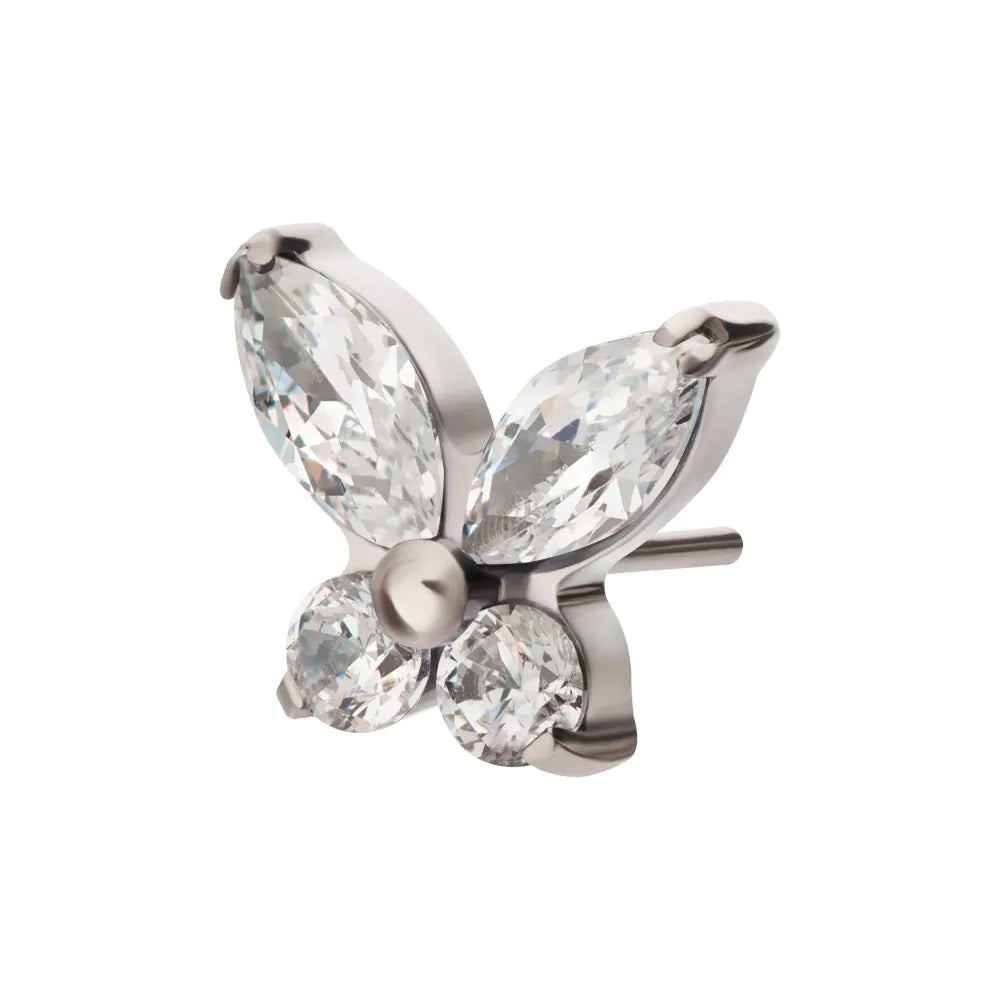 Titanium Threadless Prong Set Marquise & Round CZ Butterfly Top