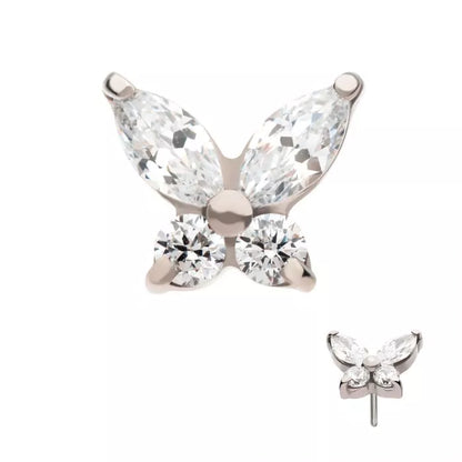 Titanium Threadless Prong Set Marquise & Round CZ Butterfly Top