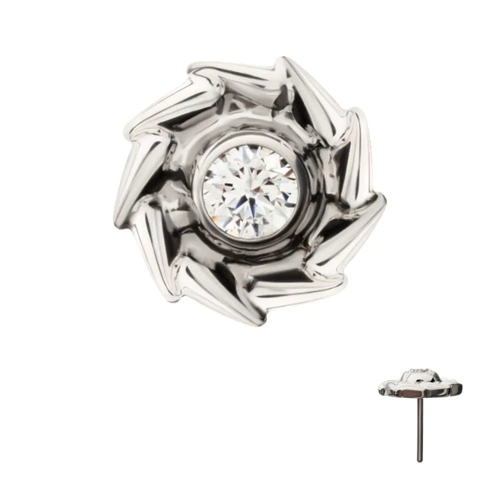 Titanium Threadless Vortex Spiral Top with Bezel Set Gem