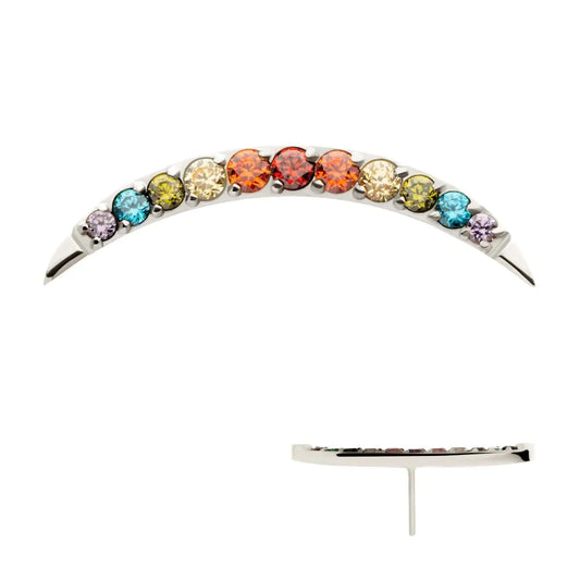 Titanium Threadless Multicolor CZ Curved Bar Top