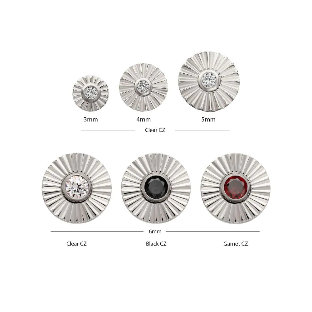 Titanium Threadless Radiant Corrugated Round with Bezel Gem Top