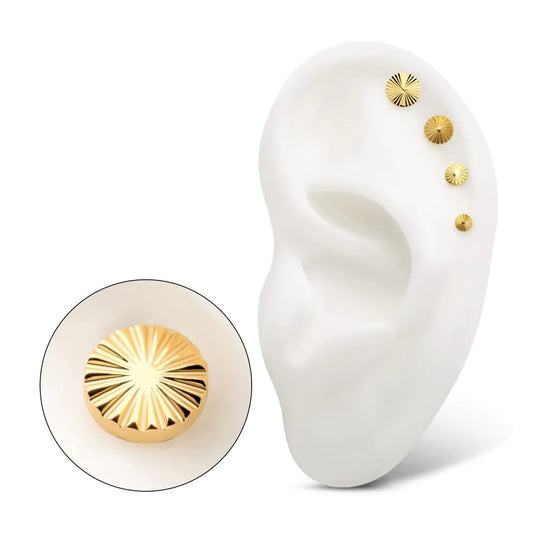 24Kt Gold PVD Titanium Threadless Radiant Corrugated Round Top