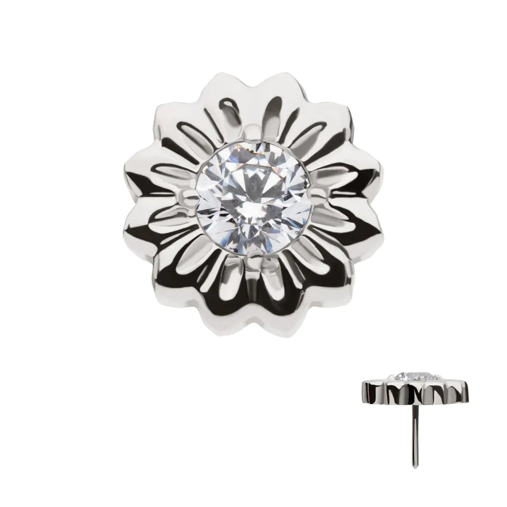 Titanium Threadless Prong Set Gem Daisy Flower Top