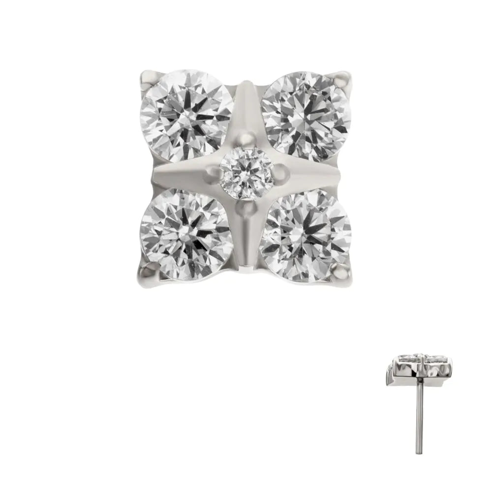 Titanium Threadless Square Shape Top with Prong Set 5-Gem Cluster