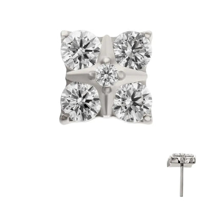 Titanium Threadless Square Shape Top with Prong Set 5-Gem Cluster