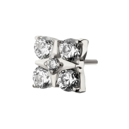 Titanium Threadless Square Shape Top with Prong Set 5-Gem Cluster