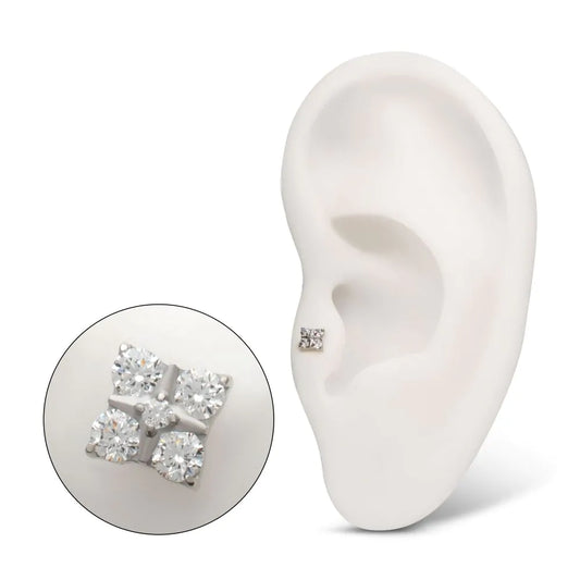 Titanium Threadless Square Shape Top with Prong Set 5-Gem Cluster