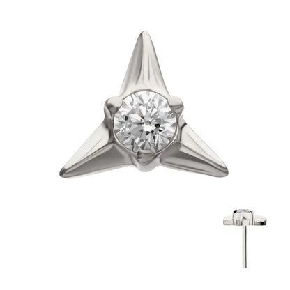 Titanium Threadless Triangle Shape Top with Prong Set Gem