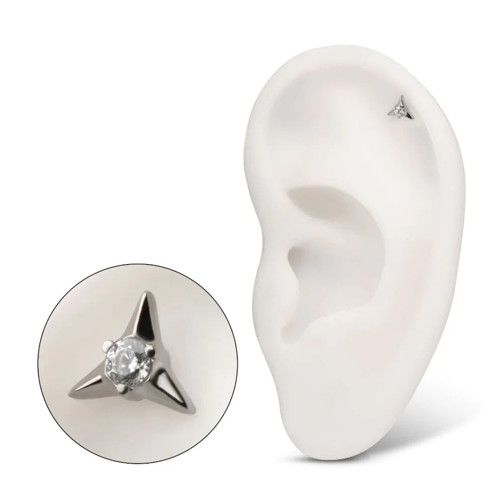 Titanium Threadless Triangle Shape Top with Prong Set Gem