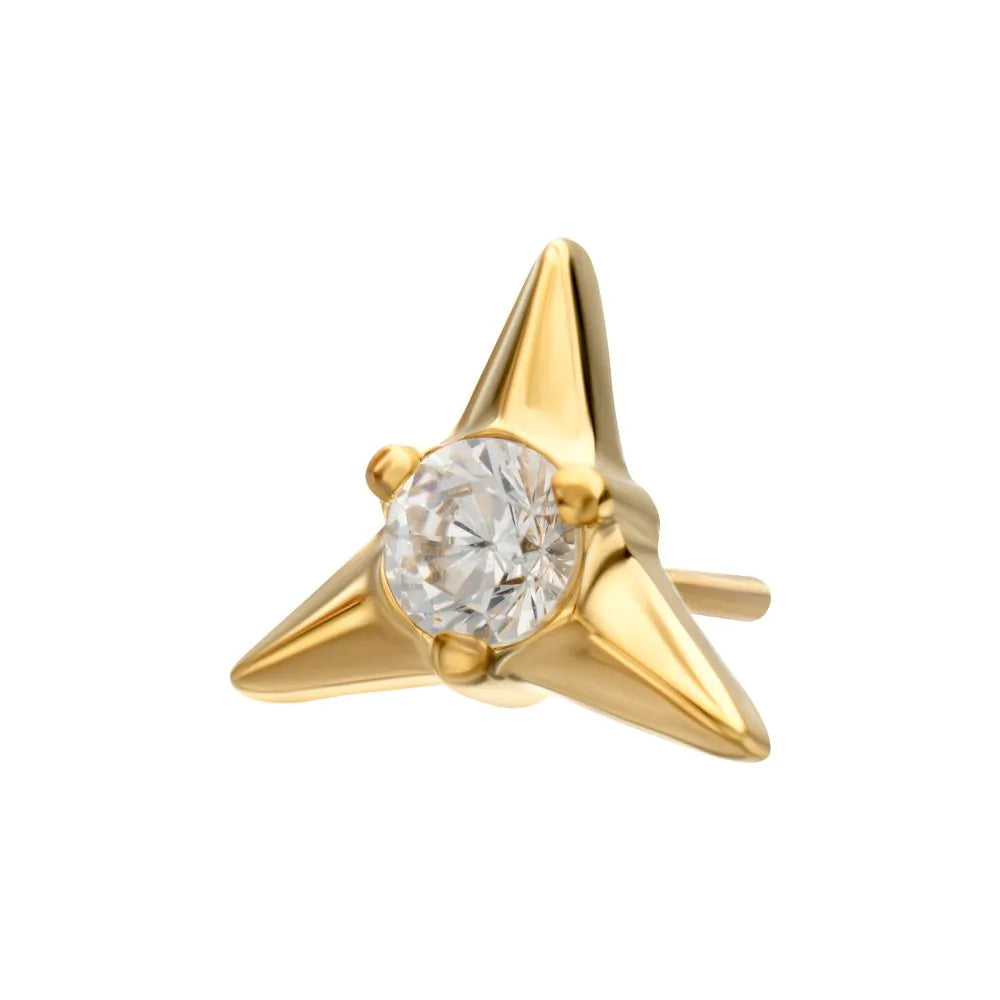 Triangular Pvd 24KT Gold PVD Titanium Threadless Triangle Shape Top with Prong Set Ge ...