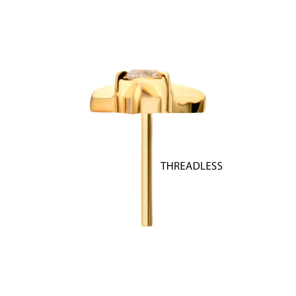 Triangular Pvd 24KT Gold PVD Titanium Threadless Triangle Shape Top with Prong Set Ge ...