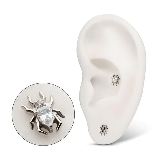 Titanium Threadless Spider Top with Teardrop & Round Gem