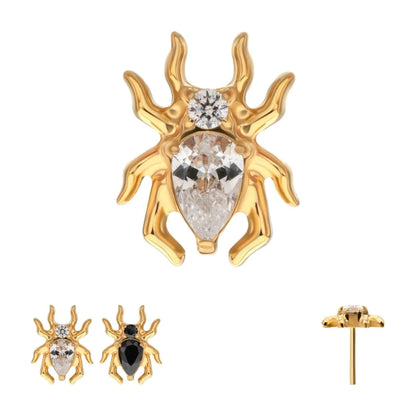 24KT Gold PVD Titanium Threadless Spider Top with Teardrop & Round Gem