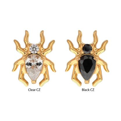 24KT Gold PVD Titanium Threadless Spider Top with Teardrop & Round Gem