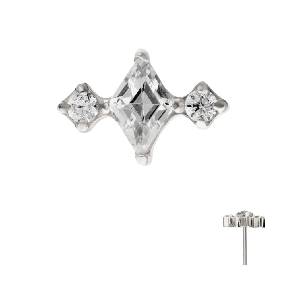 Titanium Threadless 3-Cluster Top with Prong Set Round & Rhombus Gem