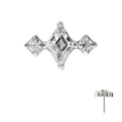 Titanium Threadless 3-Cluster Top with Prong Set Round & Rhombus Gem