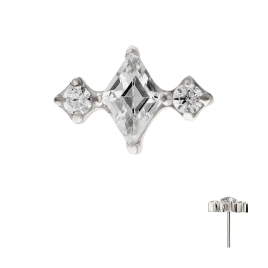 Titanium Threadless 3-Cluster Top with Prong Set Round & Rhombus Gem