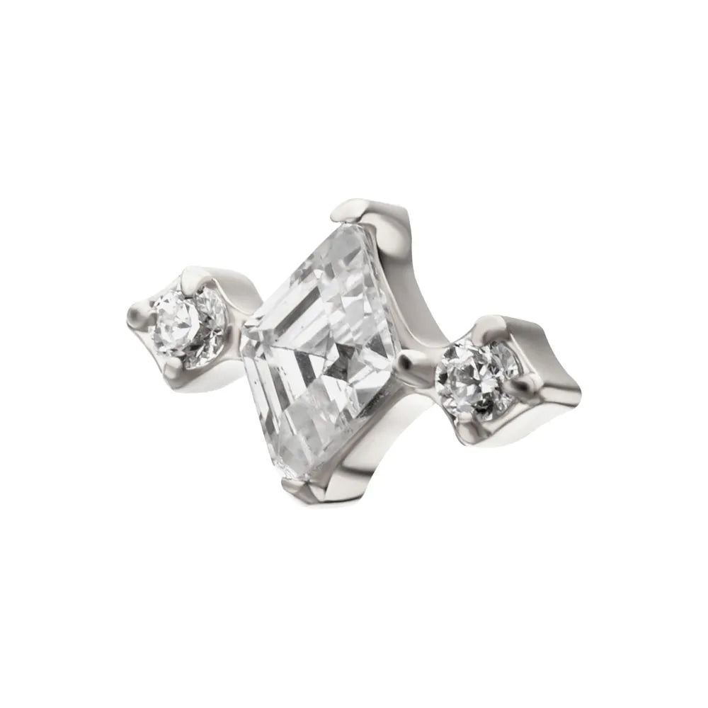 Titanium Threadless 3-Cluster Top with Prong Set Round & Rhombus Gem