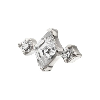 Titanium Threadless 3-Cluster Top with Prong Set Round & Rhombus Gem