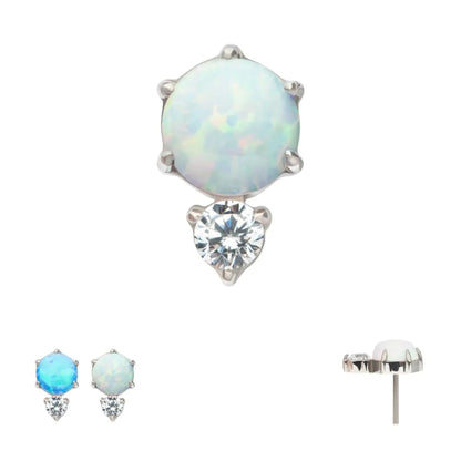 Threadless Prong Set Double Round Gem and Synthetic Opal Top