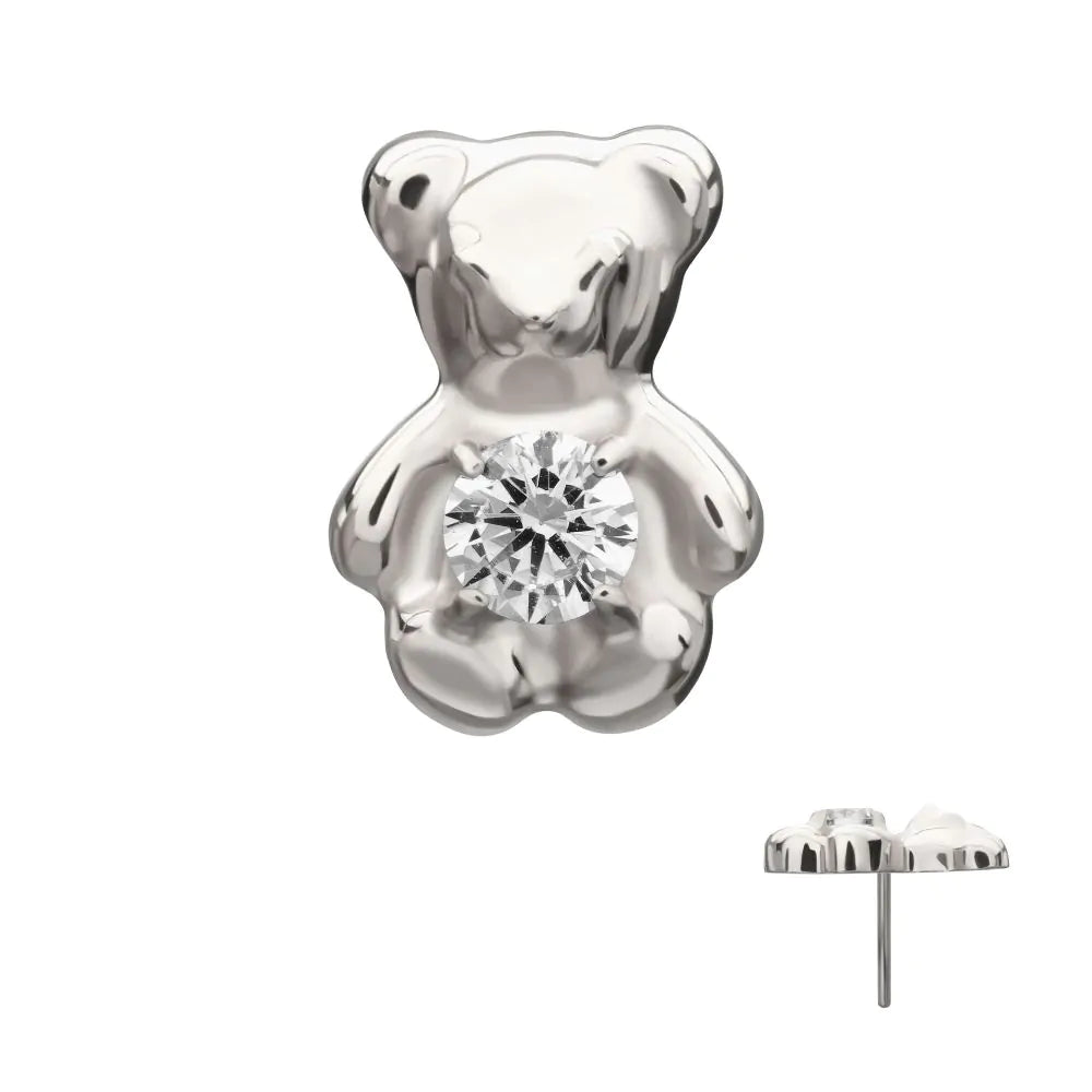 Titanium Threadless Prong Set Gem Teddy Bear Top