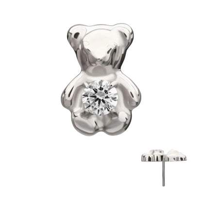 Titanium Threadless Prong Set Gem Teddy Bear Top
