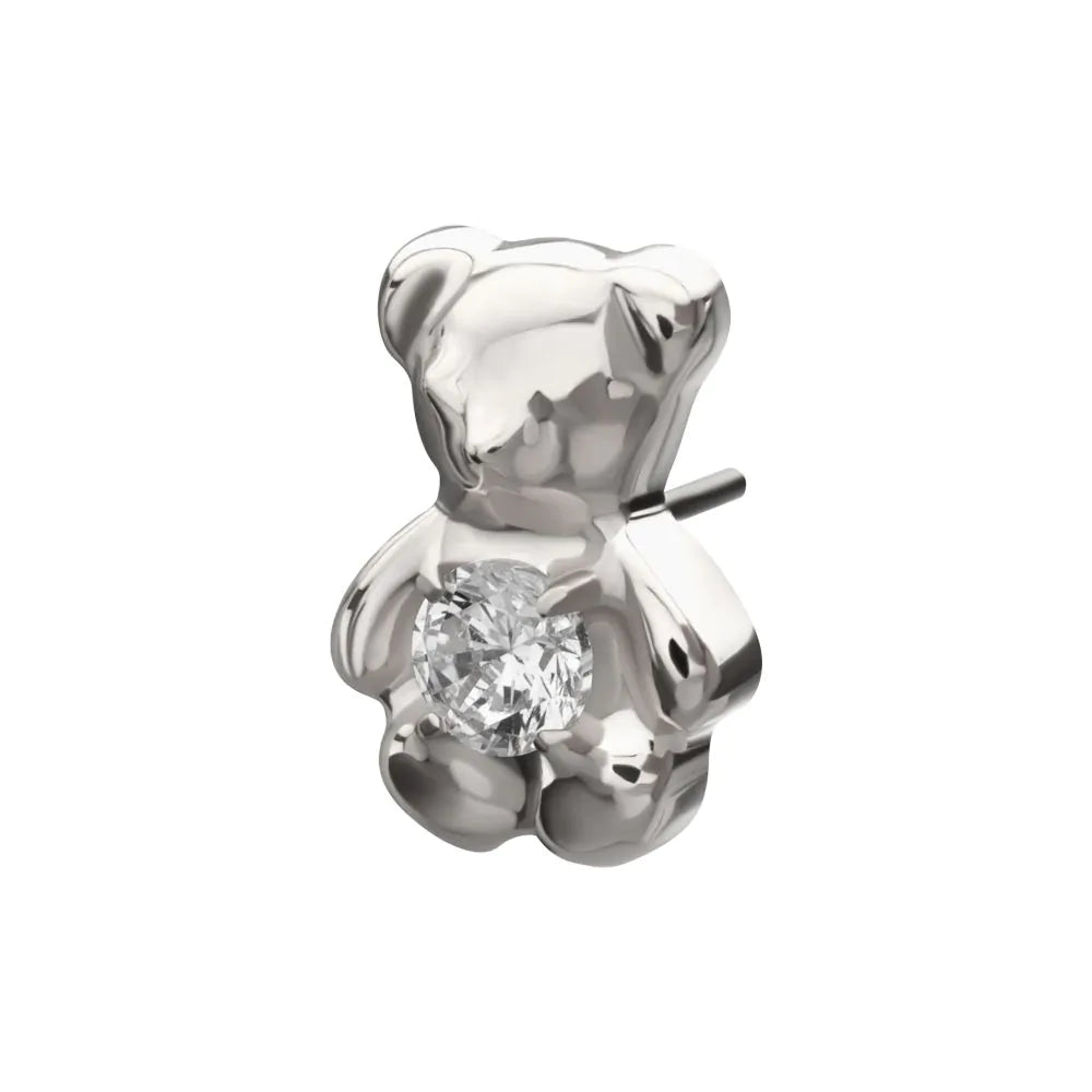 Titanium Threadless Prong Set Gem Teddy Bear Top