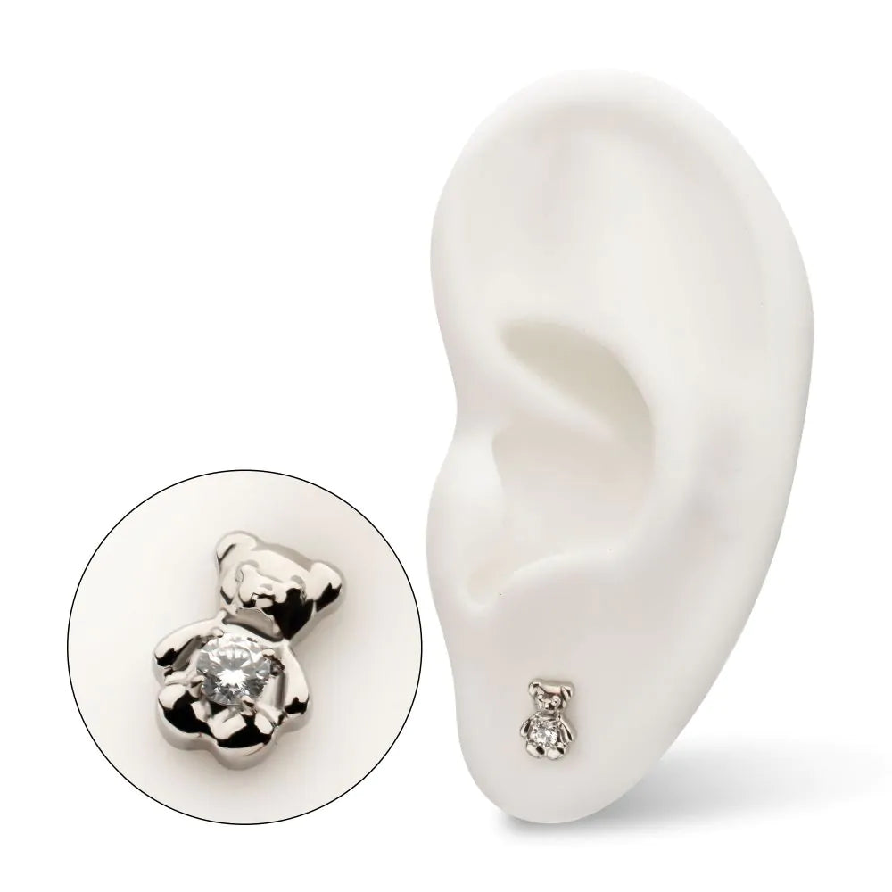 Titanium Threadless Prong Set Gem Teddy Bear Top