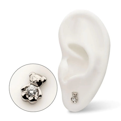 Titanium Threadless Prong Set Gem Teddy Bear Top